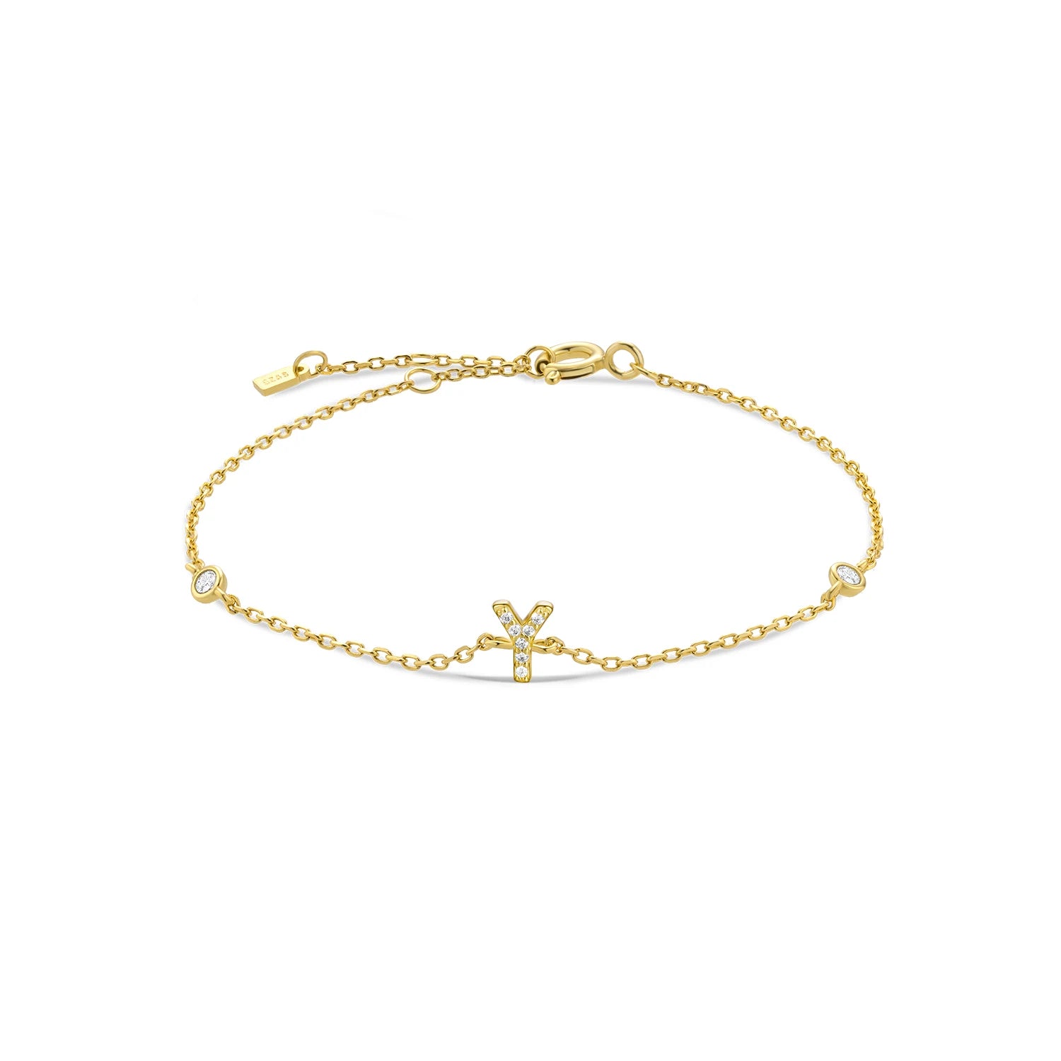 925 Sterling Silber Initial Armband, vergoldet oder platinbeschichtet – Buchstabe A–Z mit Zirkonia