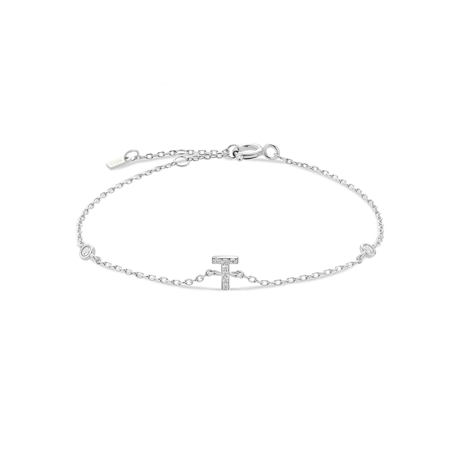925 Sterling Silber Initial Armband, vergoldet oder platinbeschichtet – Buchstabe A–Z mit Zirkonia