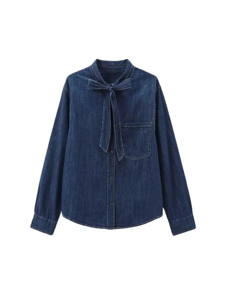 Damen Jeanshemd mit langen Ärmeln – Stilvolle Bluse mit Knopfleiste & Brusttasche