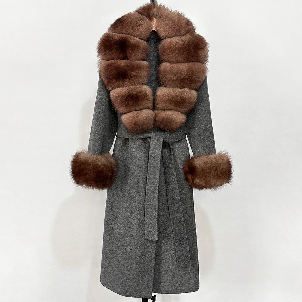 Eleganter Wollmantel mit Echtpelzkragen – Damen Wintermantel aus Wollmischung