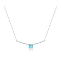 Luxuriöse 925 Sterling Silber Halskette, platinbeschichtet, mit aquamarinblauem & klarem Zirkonia – Geometrischer Anhänger, zart & stilvoll