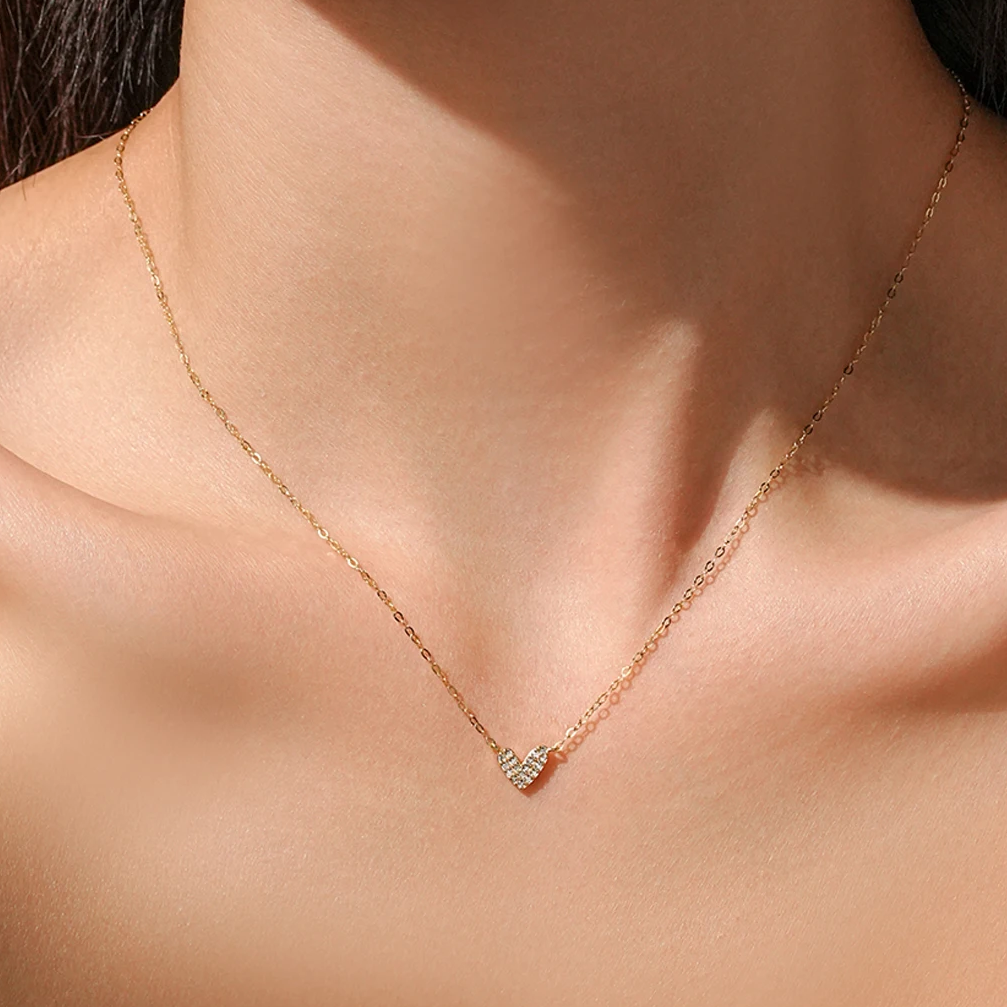 Damen Halskette, vergoldet oder platinbeschichtet aus 925 Silber – Herz Anhänger mit oder ohne Zirkonia, elegant und zeitlos