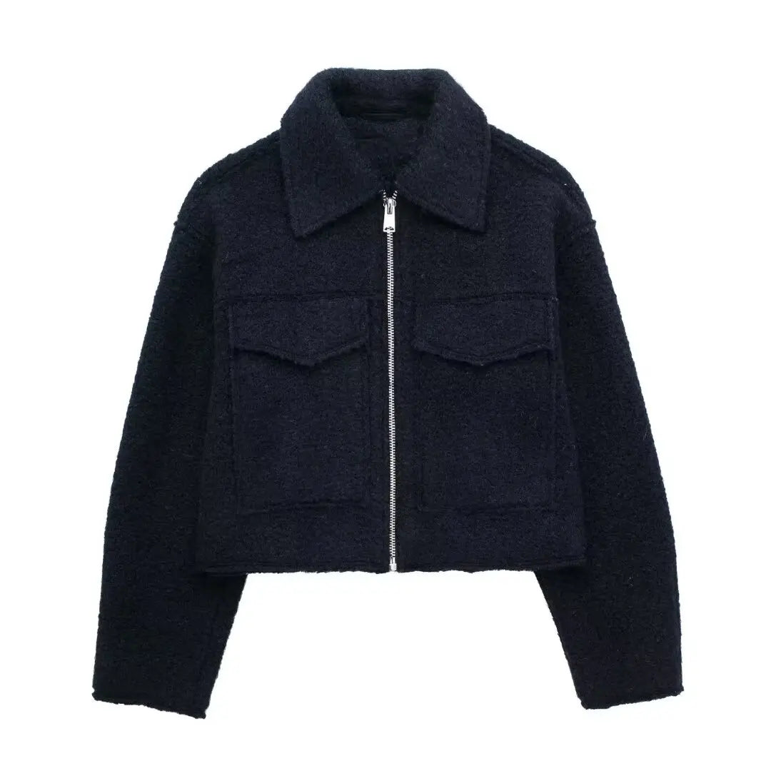 Kurze Damenjacke aus Tweed – Cropped-Jacke mit Reißverschluss