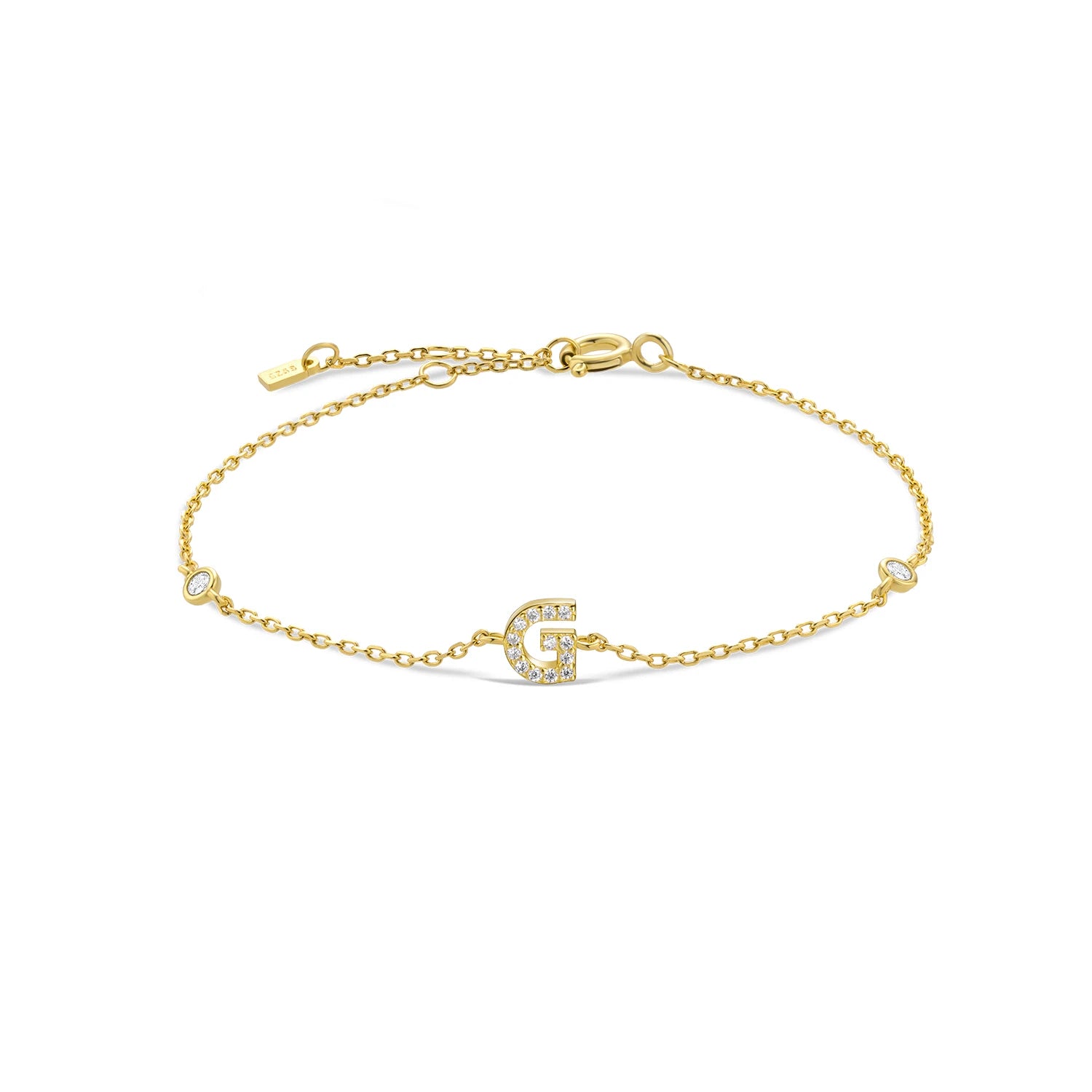 925 Sterling Silber Initial Armband, vergoldet oder platinbeschichtet – Buchstabe A–Z mit Zirkonia