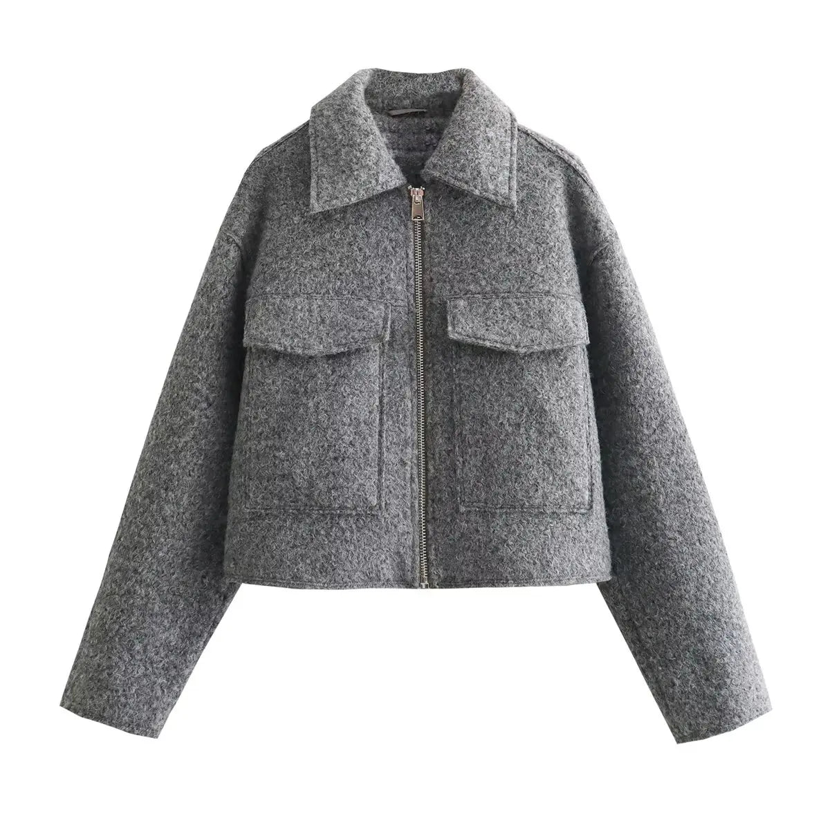 Kurze Damenjacke aus Tweed – Cropped-Jacke mit Reißverschluss