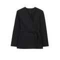 Minimalistischer Damen Blazer mit Gürtel – V-Ausschnitt