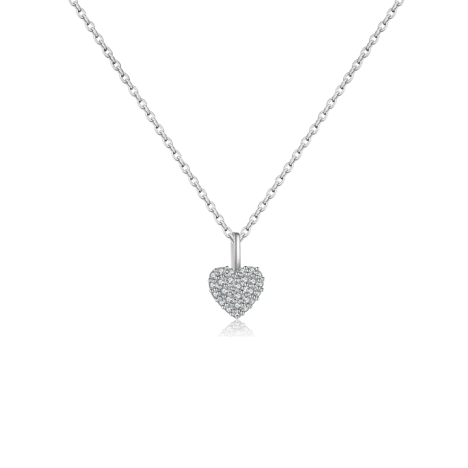 Elegante Damen Halskette aus 925 Silber, vergoldet oder platinbeschichtet – Herzanhänger mit voll besetzten Zirkonia, zeitlos & edel.