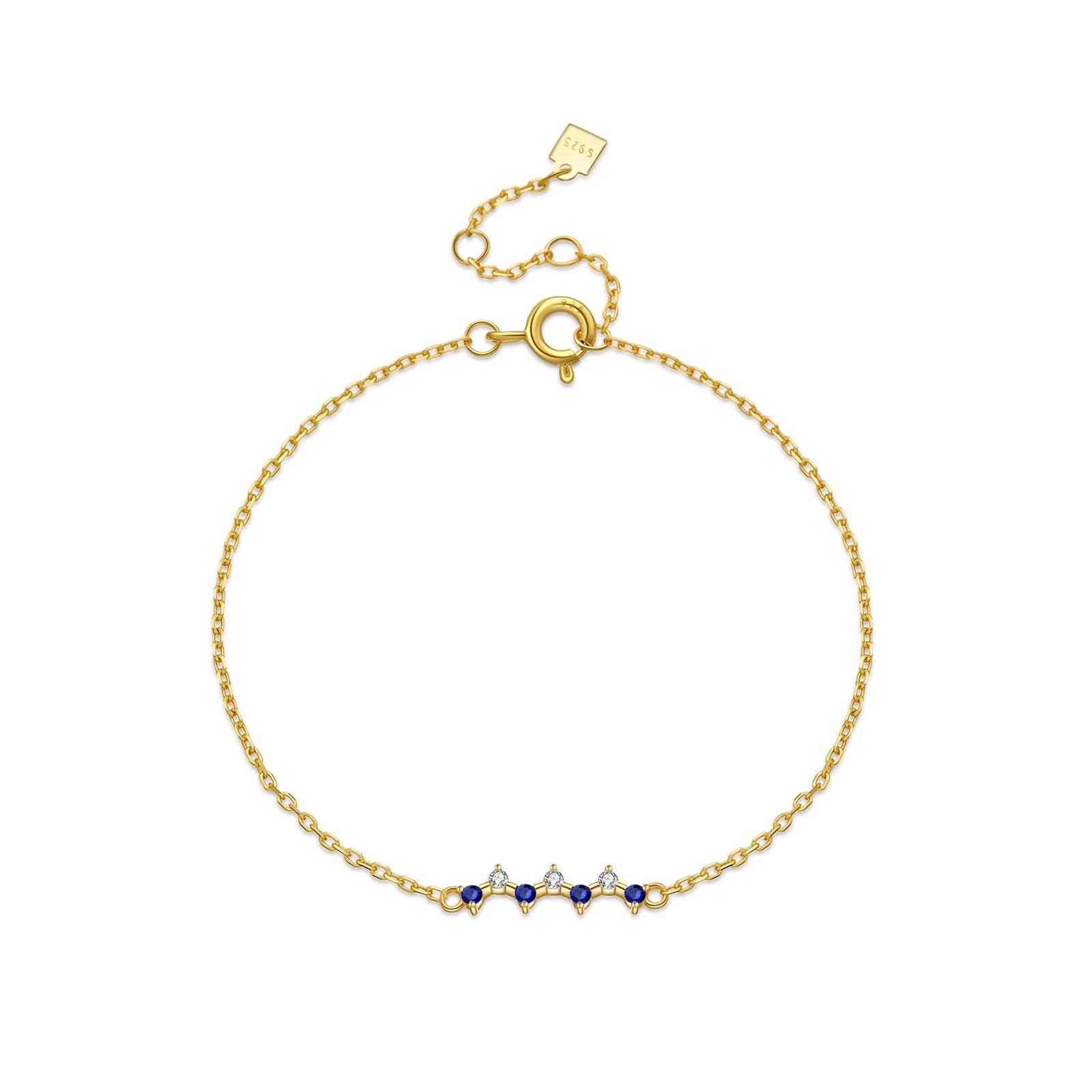 Luxus Damen Armband 925 Sterling Silber – Kreis Design mit blauen und weißen Zirkonia, vergoldet oder platinbeschichtet, zeitlos und elegant