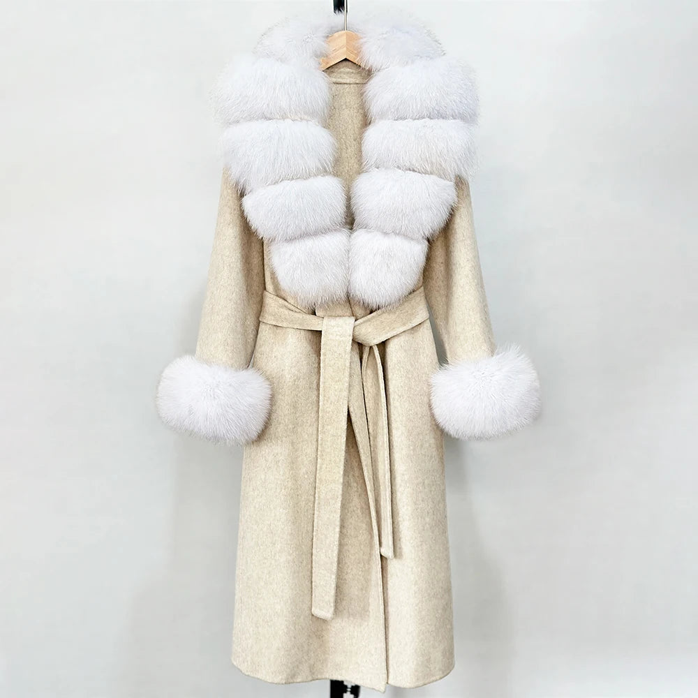 Eleganter Wollmantel mit Echtpelzkragen – Damen Wintermantel aus Wollmischung