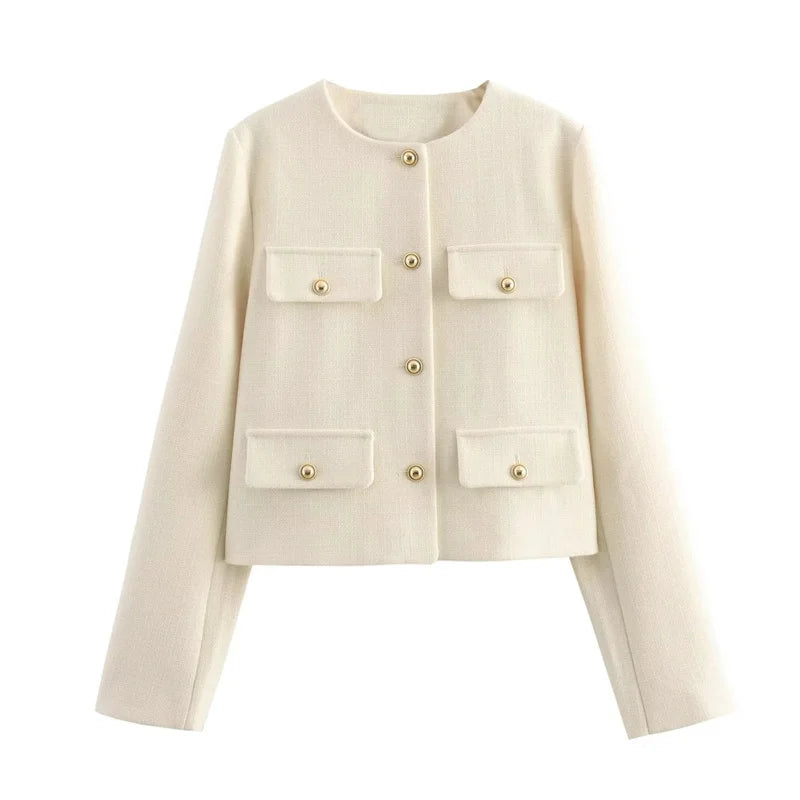 Vintage Damen Tweedjacke – Elegante Cropped Jacke mit Knöpfen