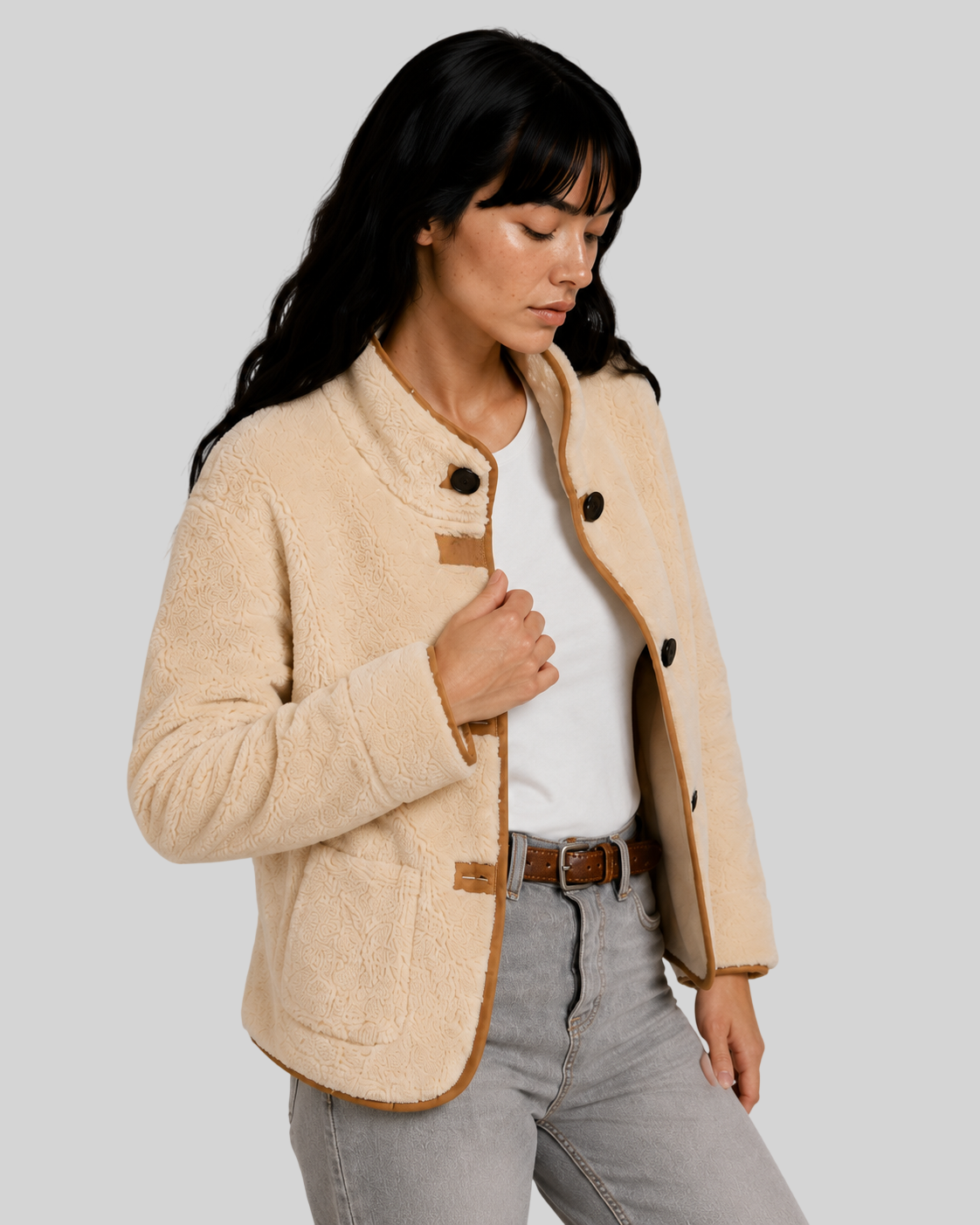 Damen-Teddyjacke zum Wenden mit weichem Plüsch – warmer Mantel für den Winter