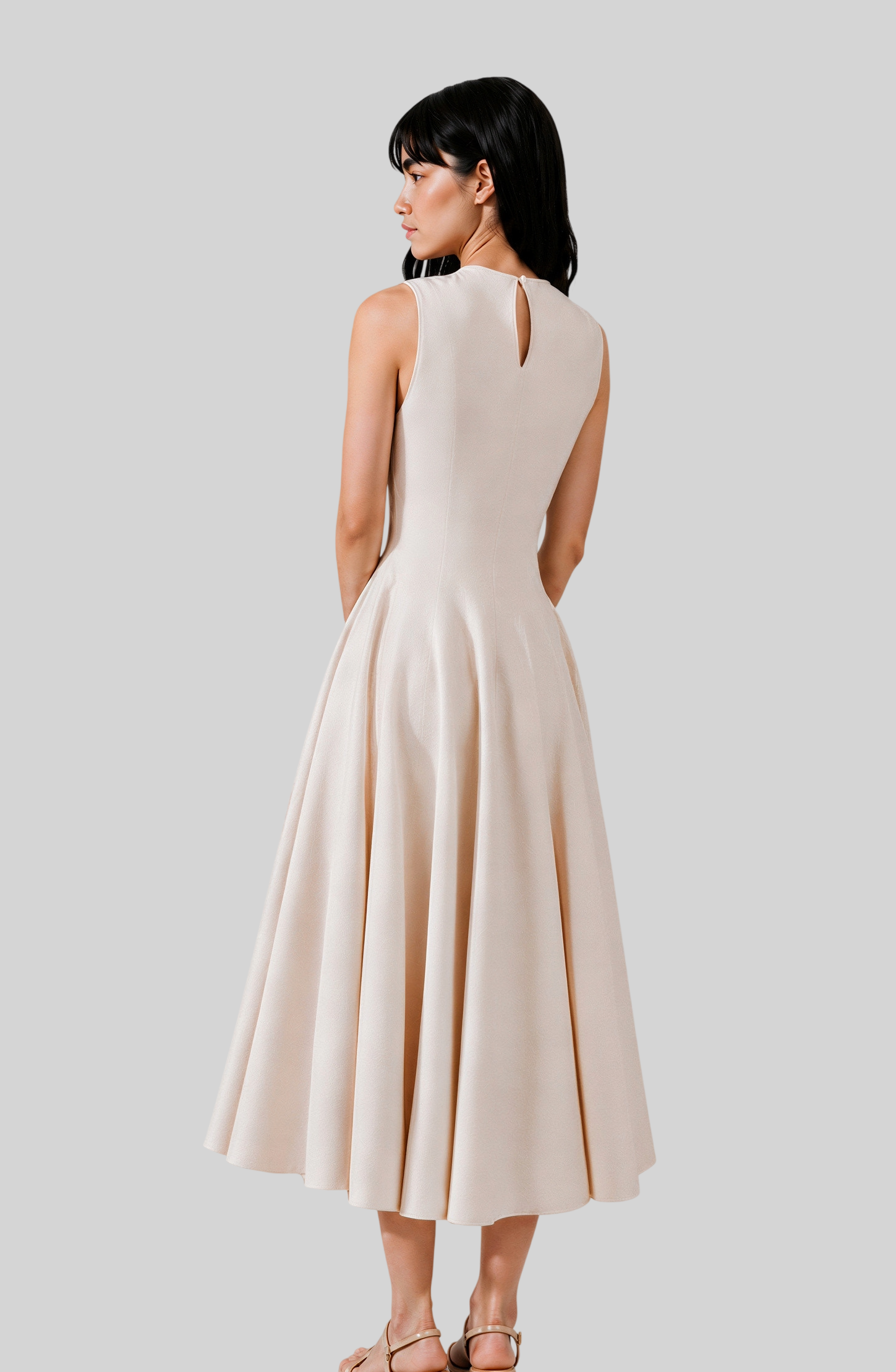 Damen Kleid Slim Fit – Ärmellos, Rundhals, Hohe Taille, Minimalistisch