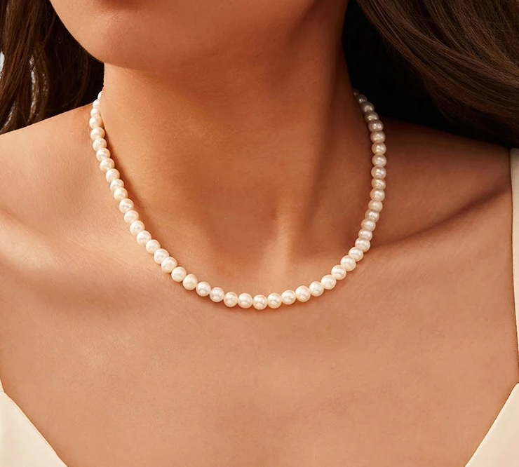 Damen Süßwasserperlen Choker – 925 Sterling Silber Perlenkette