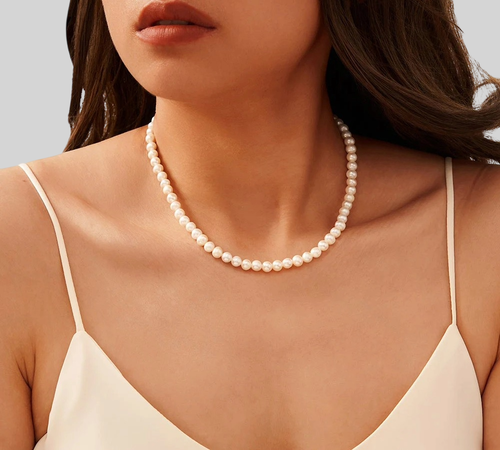 Damen Süßwasserperlen Choker – 925 Sterling Silber Perlenkette