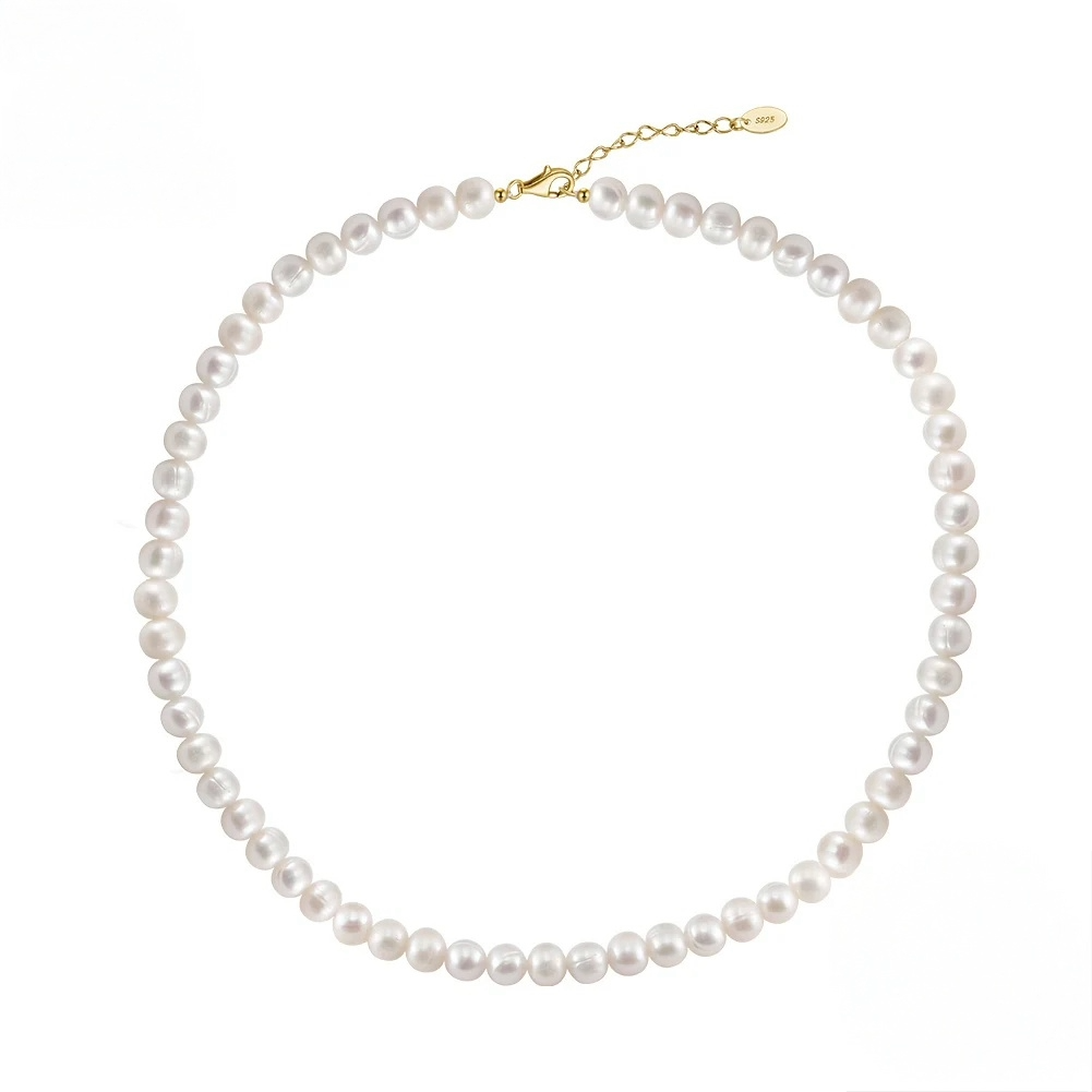Damen Süßwasserperlen Choker – 925 Sterling Silber Perlenkette