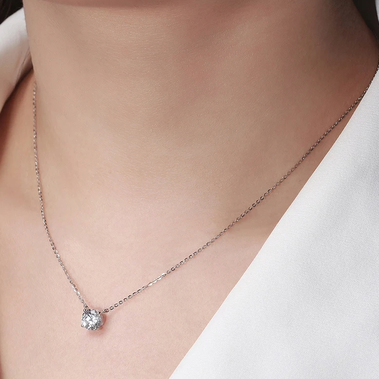 Damen Halskette aus 925 Sterling Silber – Solitär Anhänger, vergoldet oder platinbeschichtet