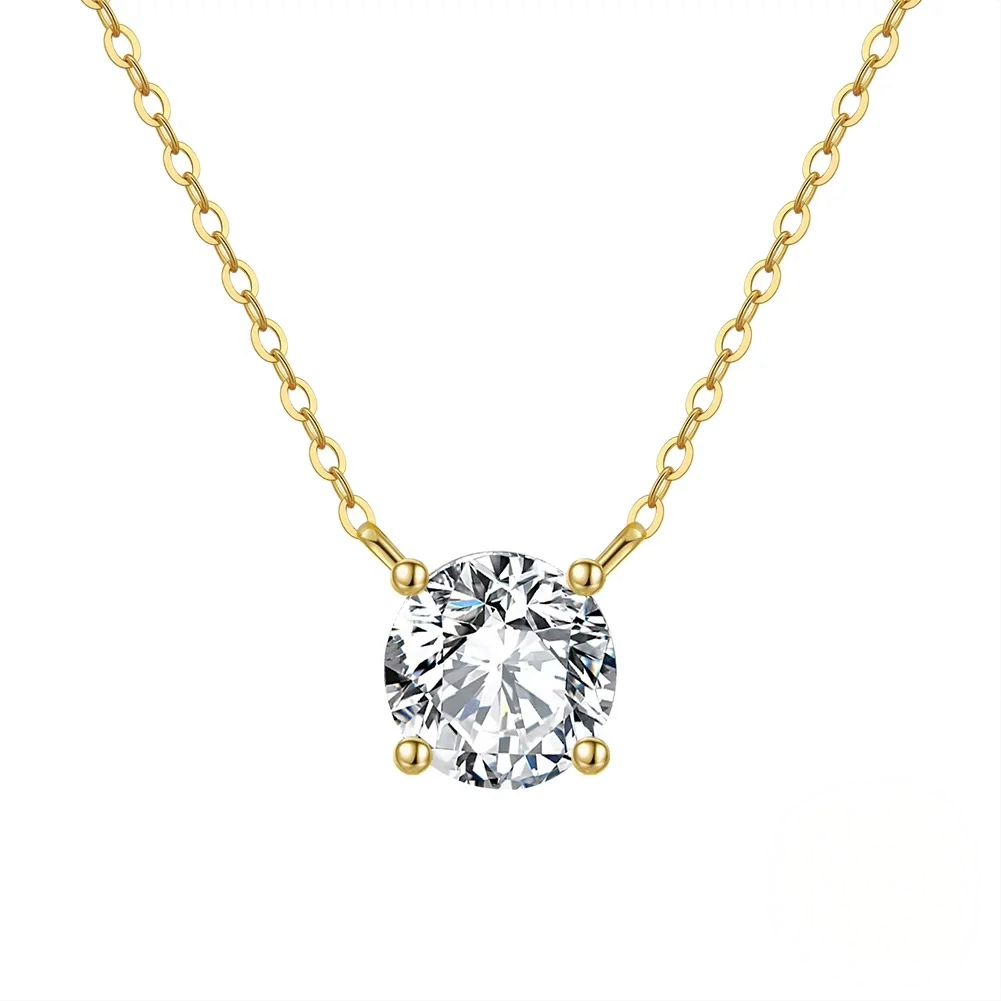 Damen Halskette aus 925 Sterling Silber – Solitär Anhänger, vergoldet oder platinbeschichtet