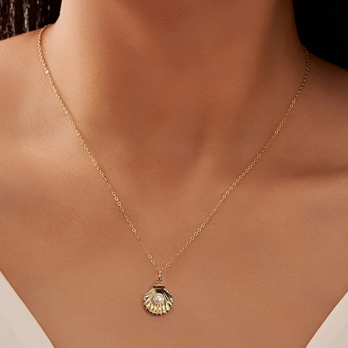 Damen 925 Sterling Silber Muschel Halskette – Süßwasserperlen Anhänger, vergoldet oder platinbeschichtet