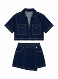 Modernes Damen Denim-Set mit Cropped Top und Shorts