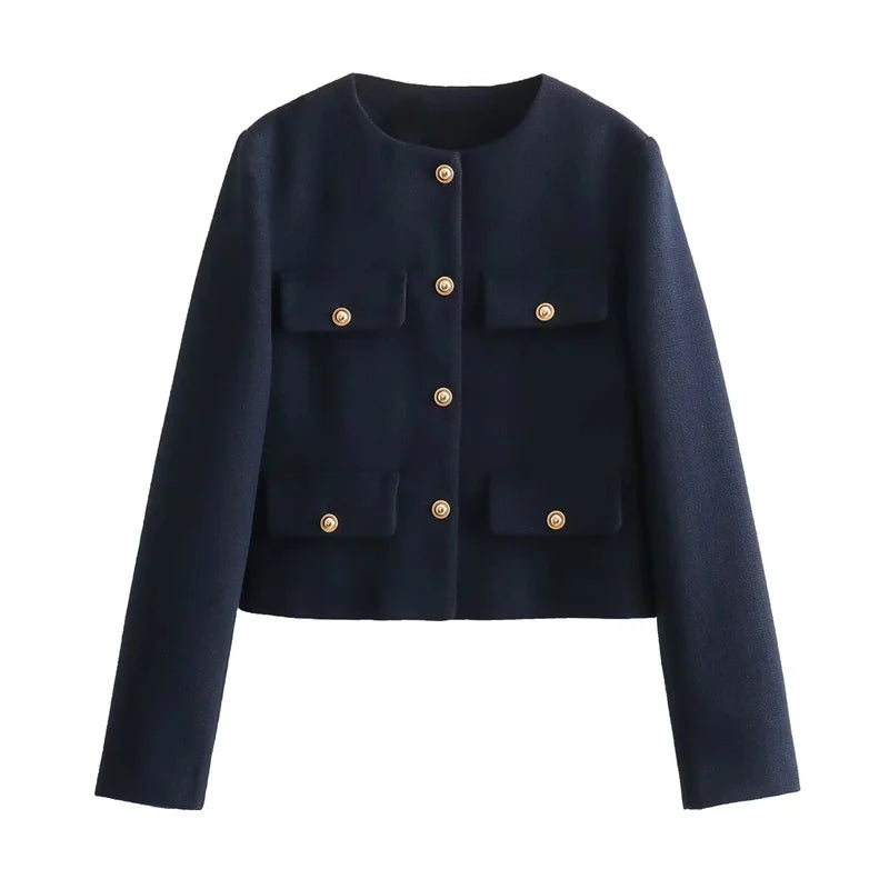 Vintage Damen Tweedjacke – Elegante Cropped Jacke mit Knöpfen
