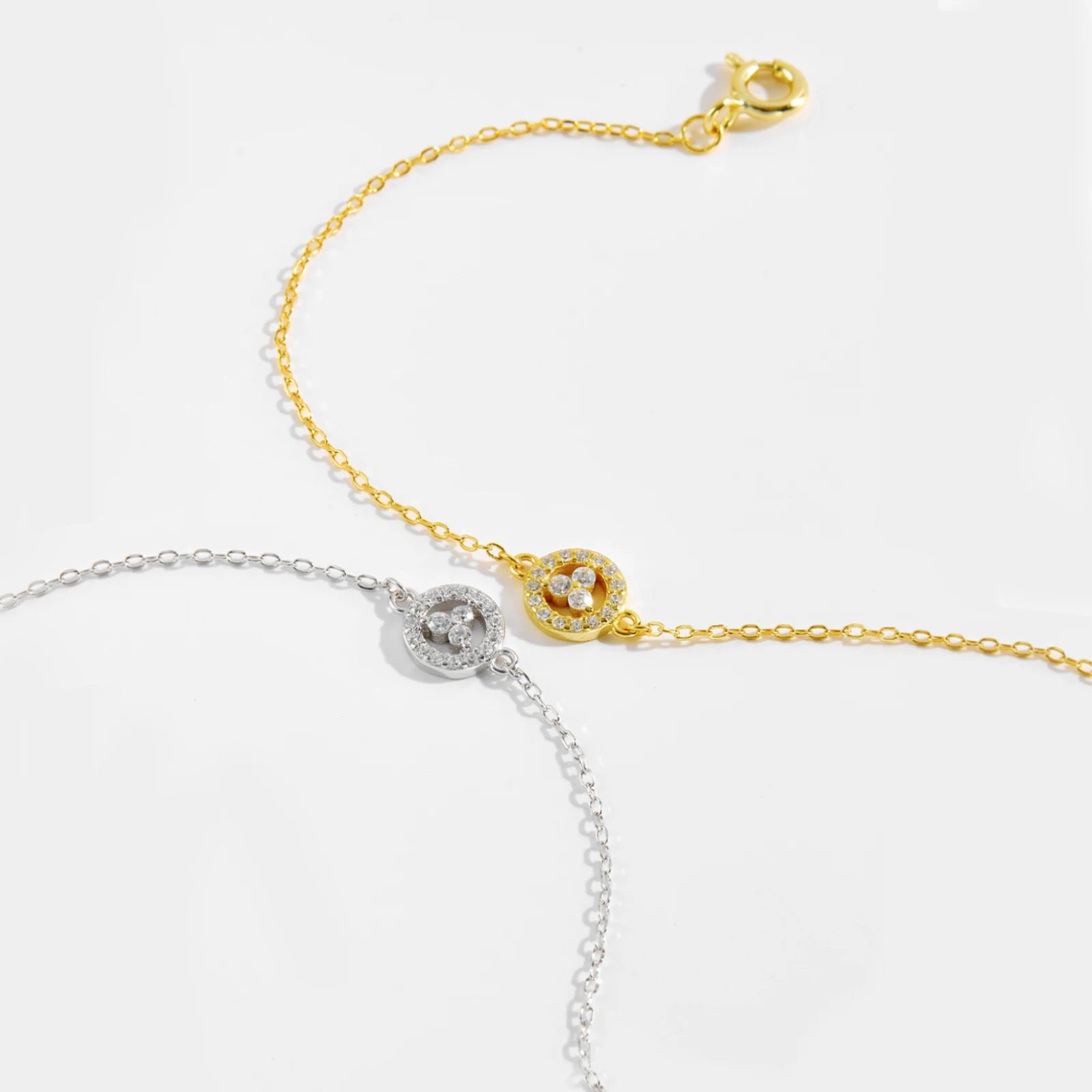 925 Sterling Silber Armband, Vergoldet oder Platinbeschichtet, mit Blauem Zirkonia Kreis Anhänger – Zeitlos & Feminin