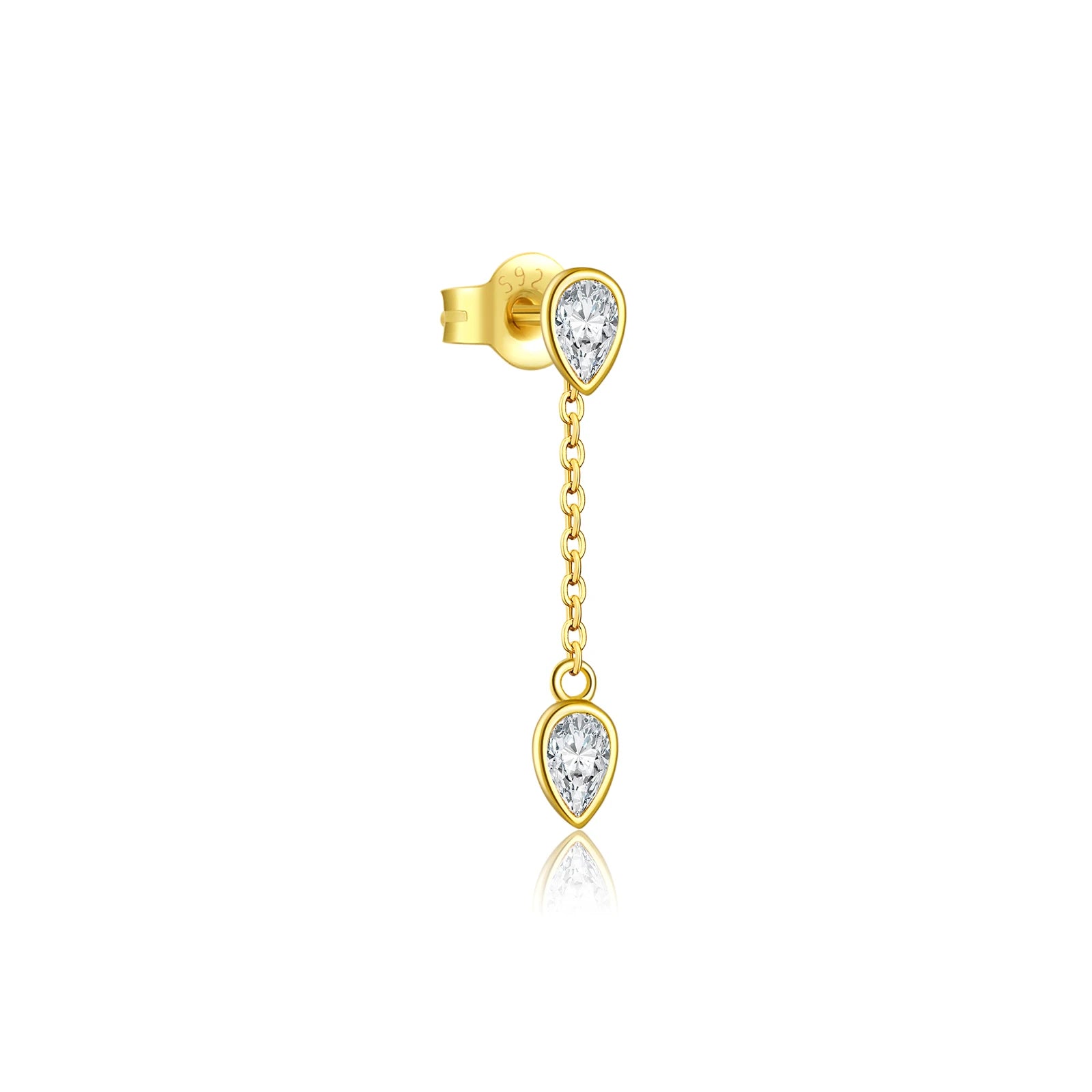 Langer Ohrstecker aus 925 Sterling Silber mit Doppel Tropfen Zirkonia – Elegant & Minimalistisch – Vergoldet oder Platinbeschichtet – Einzelstück (1 Stück)