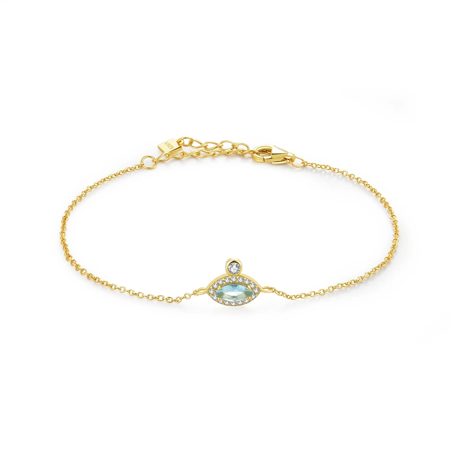 Luxus Damen Armband aus 925 Sterling Silber – Blaues Auge mit Zirkonia, vergoldet oder platinbeschichtet, elegant und raffiniert