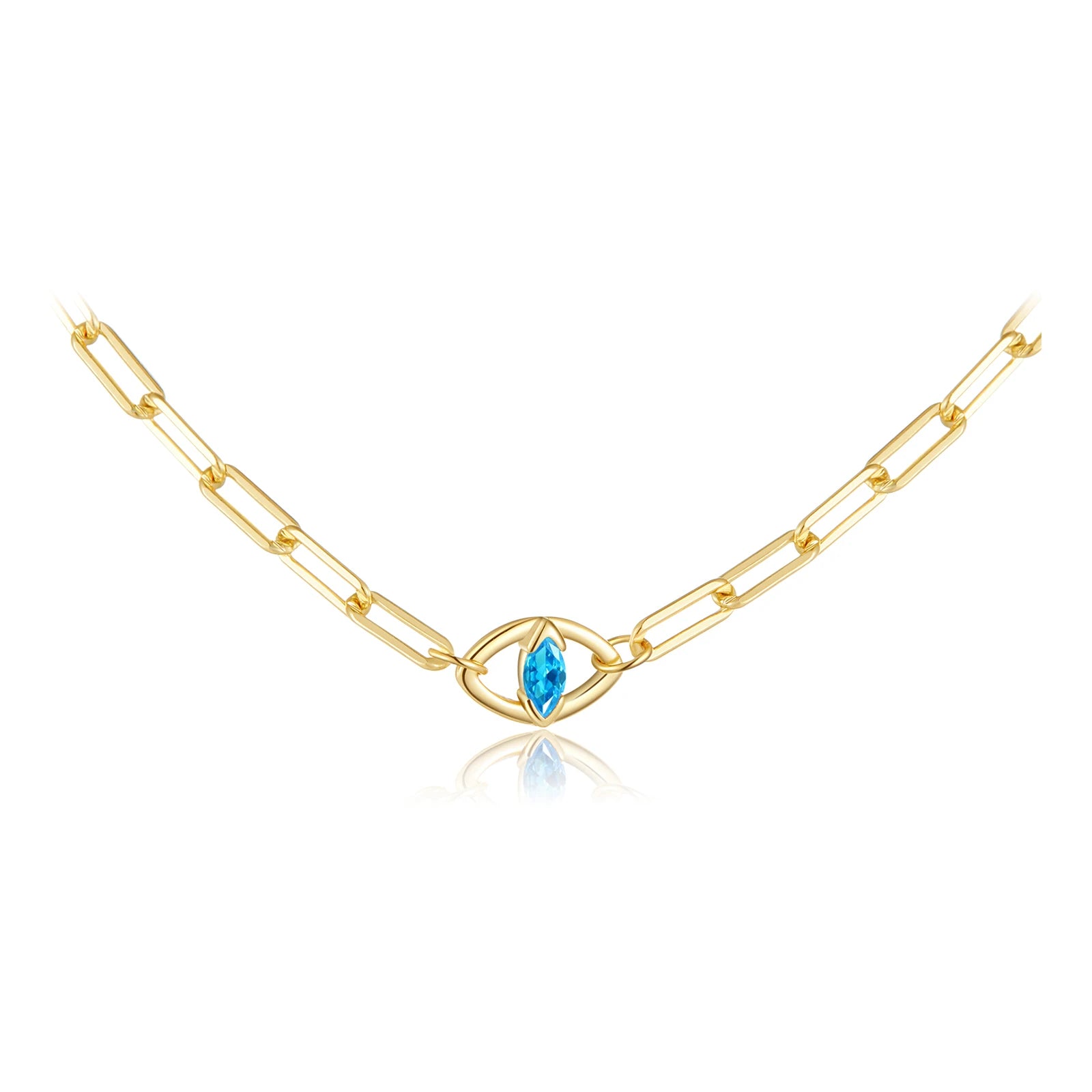 Elegante Damen Halskette aus 925 Sterling Silber – Vergoldet oder Platinbeschichtet mit Blauem Zirkonia Auge, Luxuriöser Schmuck