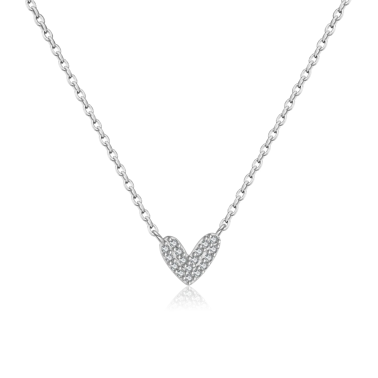 Damen Halskette, vergoldet oder platinbeschichtet aus 925 Silber – Herz Anhänger mit oder ohne Zirkonia, elegant und zeitlos