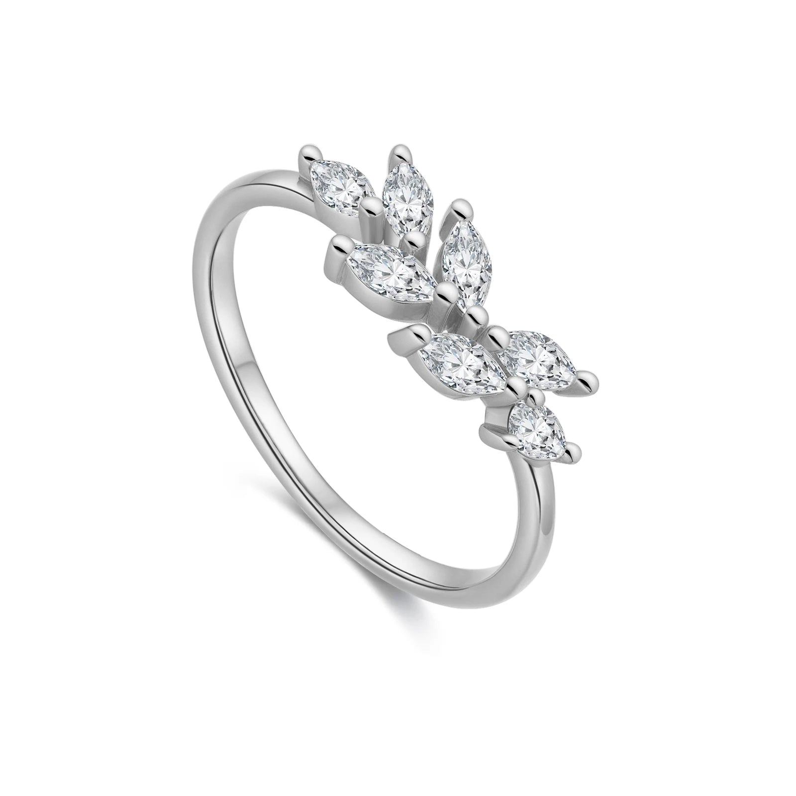 Eleganter Damenring aus 925 Sterling Silber, vergoldet oder platinbeschichtet, im Blattdesign mit Zirkonia – Zart und zeitlos.