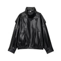 Elegante Oversized Kunstlederjacke für Damen – Schwarz
