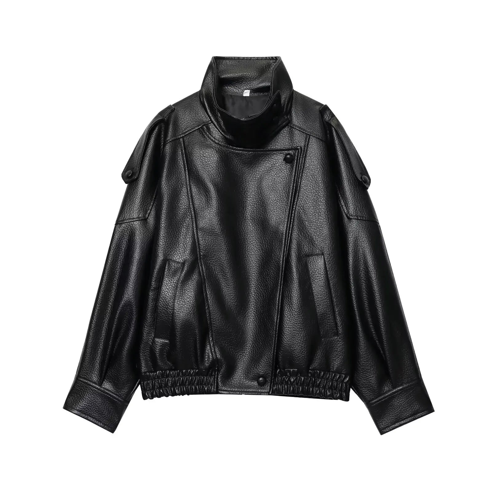 Elegante Oversized Kunstlederjacke für Damen – Schwarz