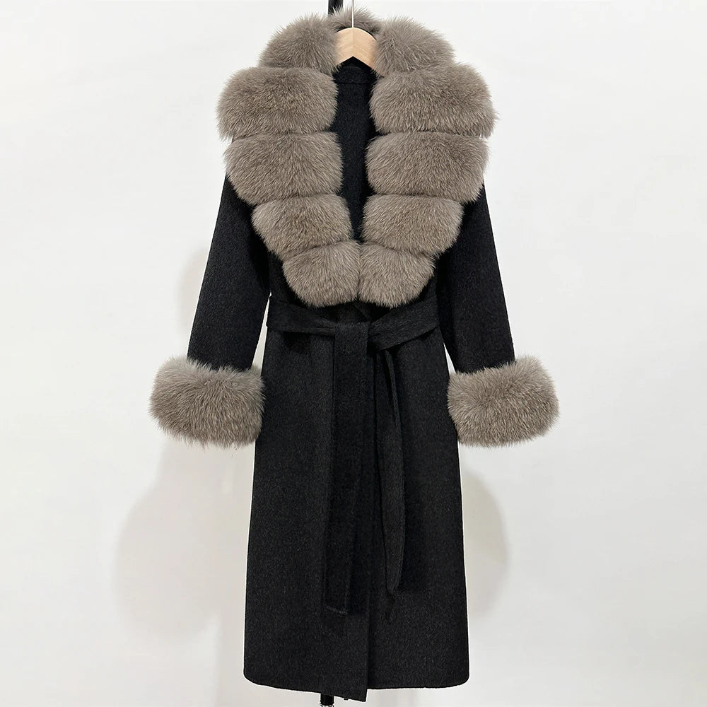 Eleganter Wollmantel mit Echtpelzkragen – Damen Wintermantel aus Wollmischung