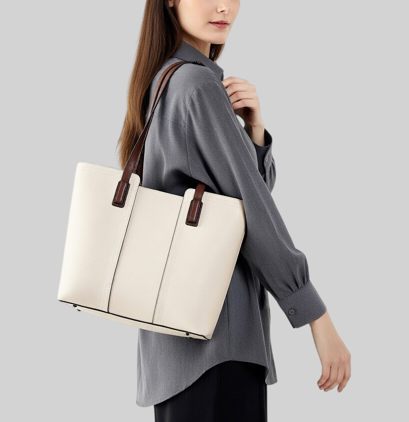 Damen Schultertasche aus Echtleder – Große Business Tote für Laptop – Elegant & Geräumig