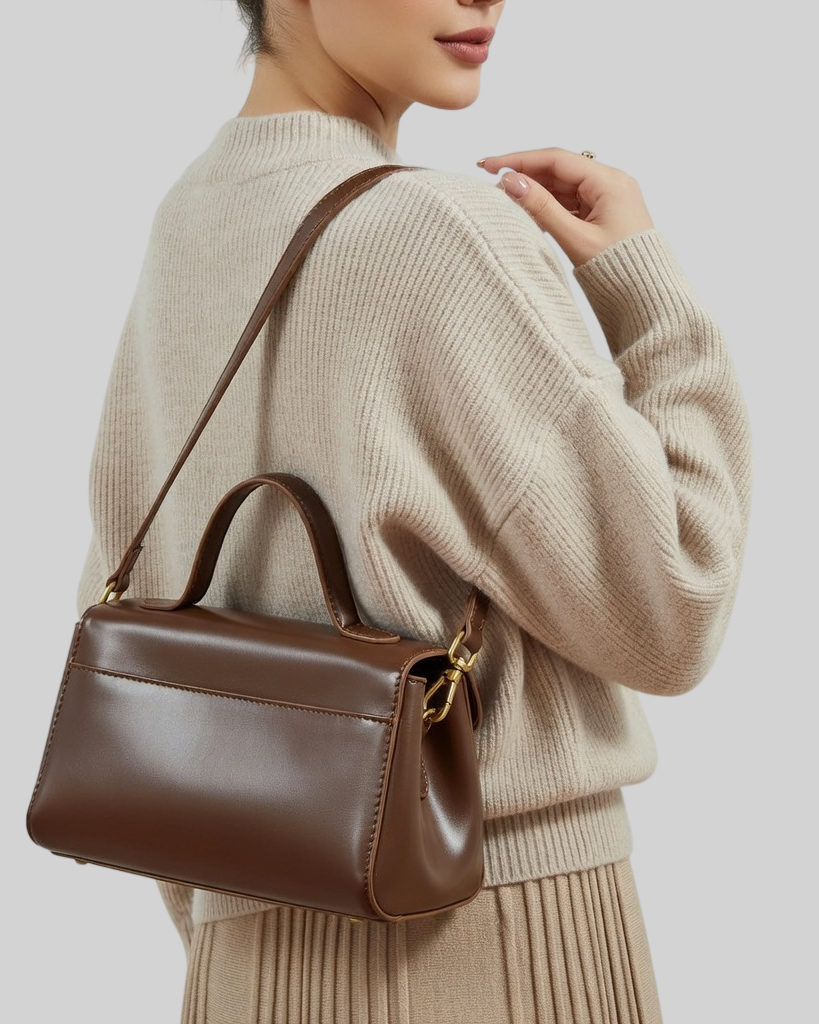 Damen Handtasche aus Echtleder mit Verschluss – Elegante Schultertasche, Premium & Modern