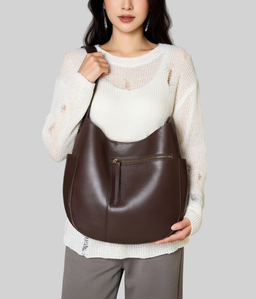 Damen Schultertasche aus Echtleder – Große Halbmond Tasche, Elegant & Geräumig – Perfekt für Alltag & Büro