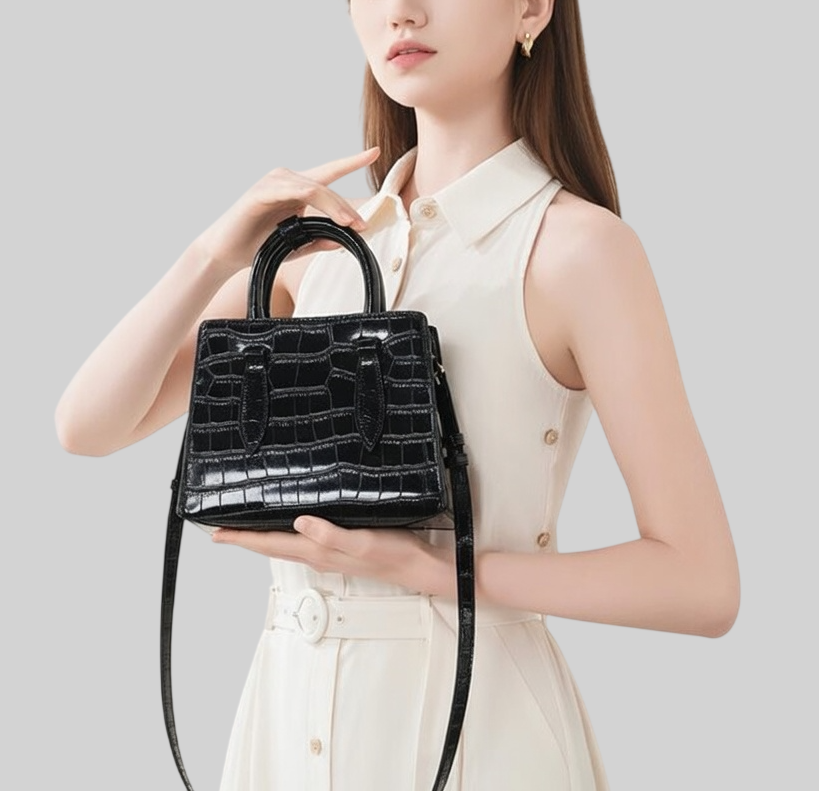 Damen Umhängetasche aus Leder – Kleine Quadratische Tasche im Französischen Stil, Elegant & Minimalistisch