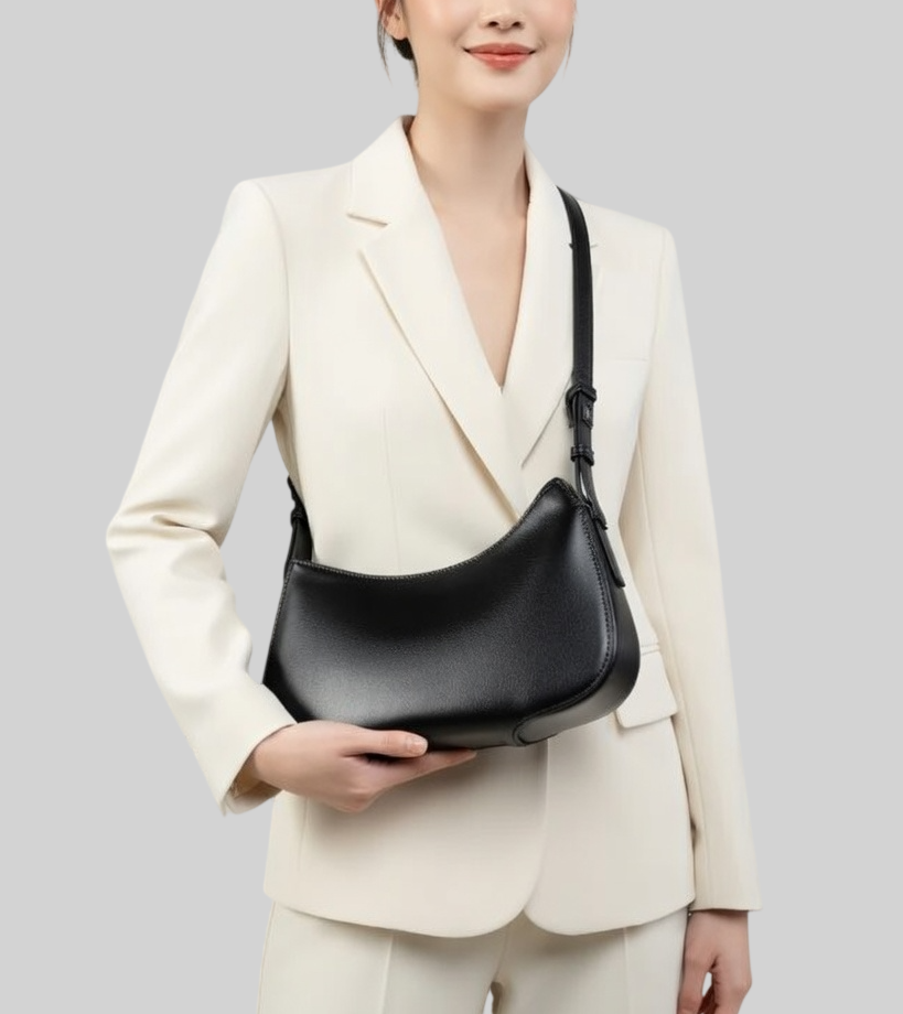 Damen Schultertasche aus echtem Leder – Minimalistisch, elegant & modernes Halbmond-Design