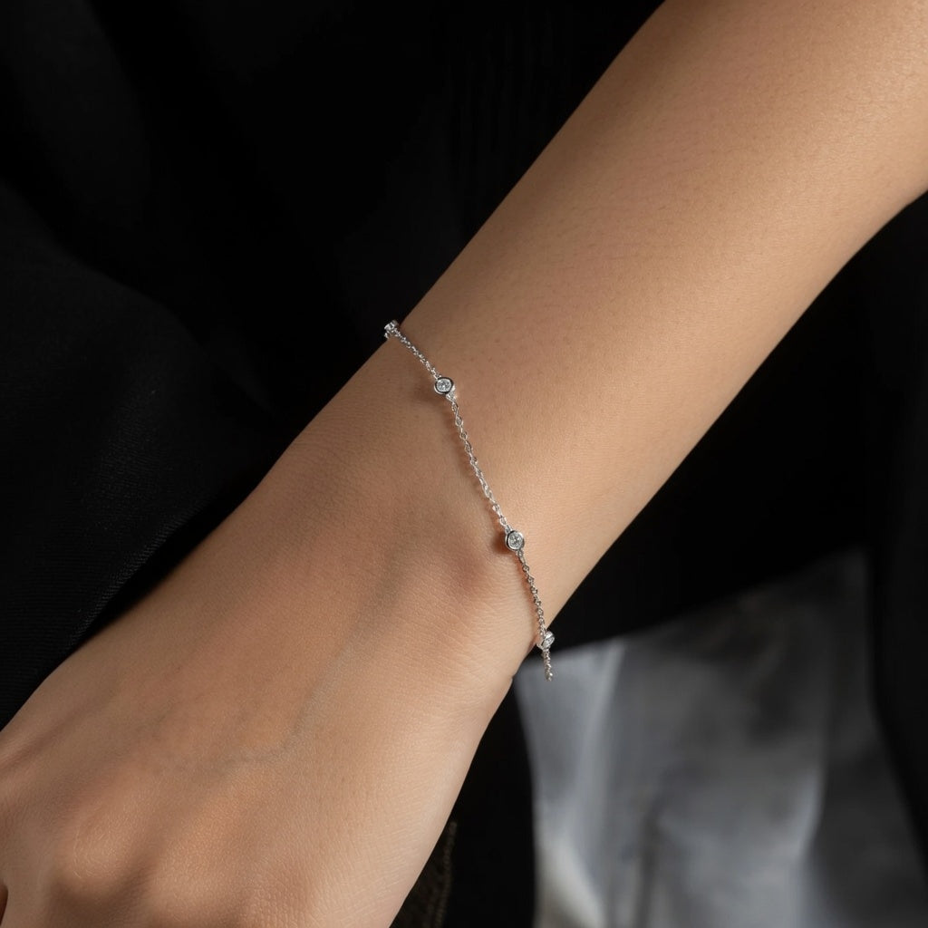 Elegantes Damen Armband aus 925 Sterling Silber – Perlenkette mit Zirkonia, Vergoldet oder Platinbeschichtet, Zeitloser Schmuck