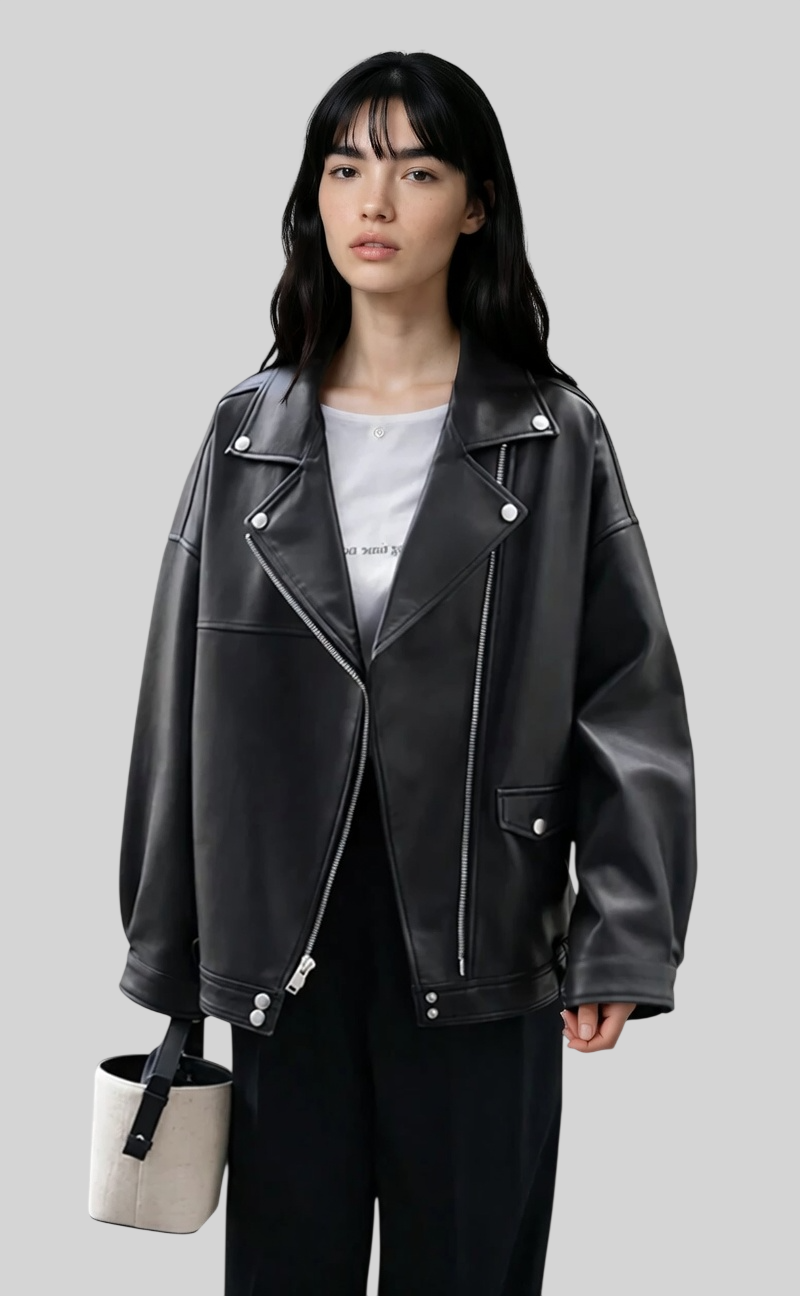Elegante Damen Kunstlederjacke mit Gürtel – Casual Jacke mit Reverskragen