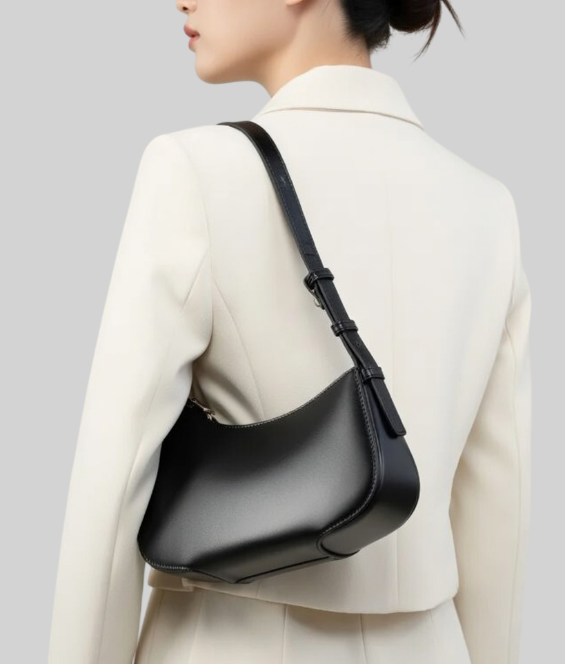 Damen Schultertasche aus echtem Leder – Minimalistisch, elegant & modernes Halbmond-Design