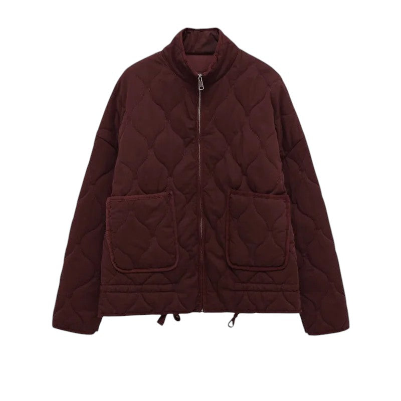Vintage Damen Baumwolljacke – Gesteppt mit hohem Kragen und großen Taschen