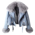 Gefütterte Damen Jeansjacke – Winterjacke mit Abnehmbarem Kunstfell-Innenfutter