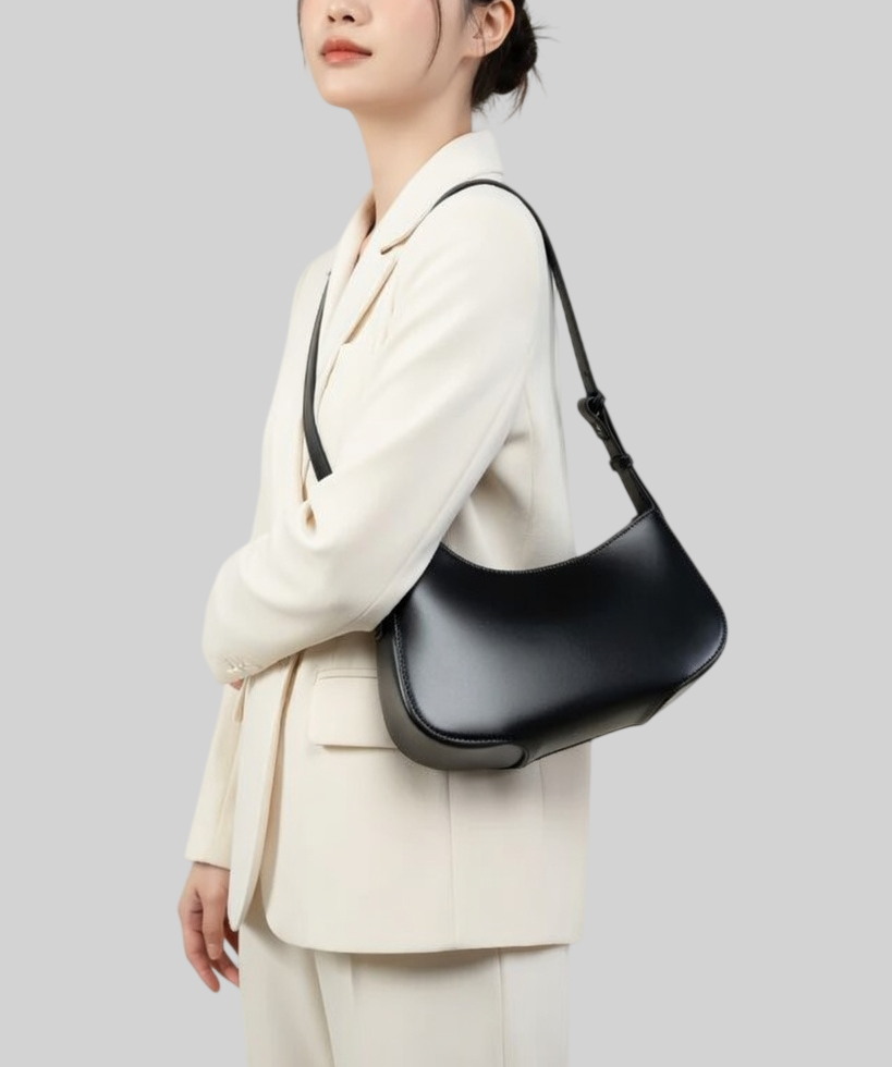 Damen Schultertasche aus echtem Leder – Minimalistisch, elegant & modernes Halbmond-Design