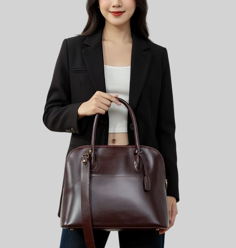 Damen Handtasche aus Echtleder – Muschel Design, Geräumig & Elegant – Premium Bowling Tasche