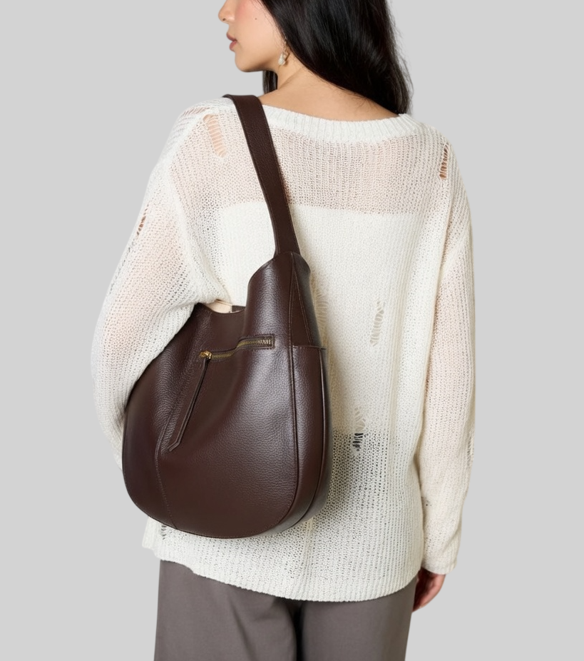 Damen Schultertasche aus Echtleder – Große Halbmond Tasche, Elegant & Geräumig – Perfekt für Alltag & Büro