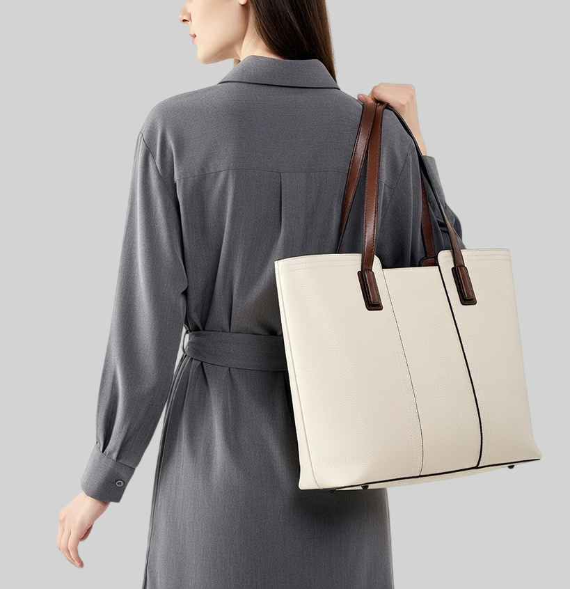 Damen Schultertasche aus Echtleder – Große Business Tote für Laptop – Elegant & Geräumig