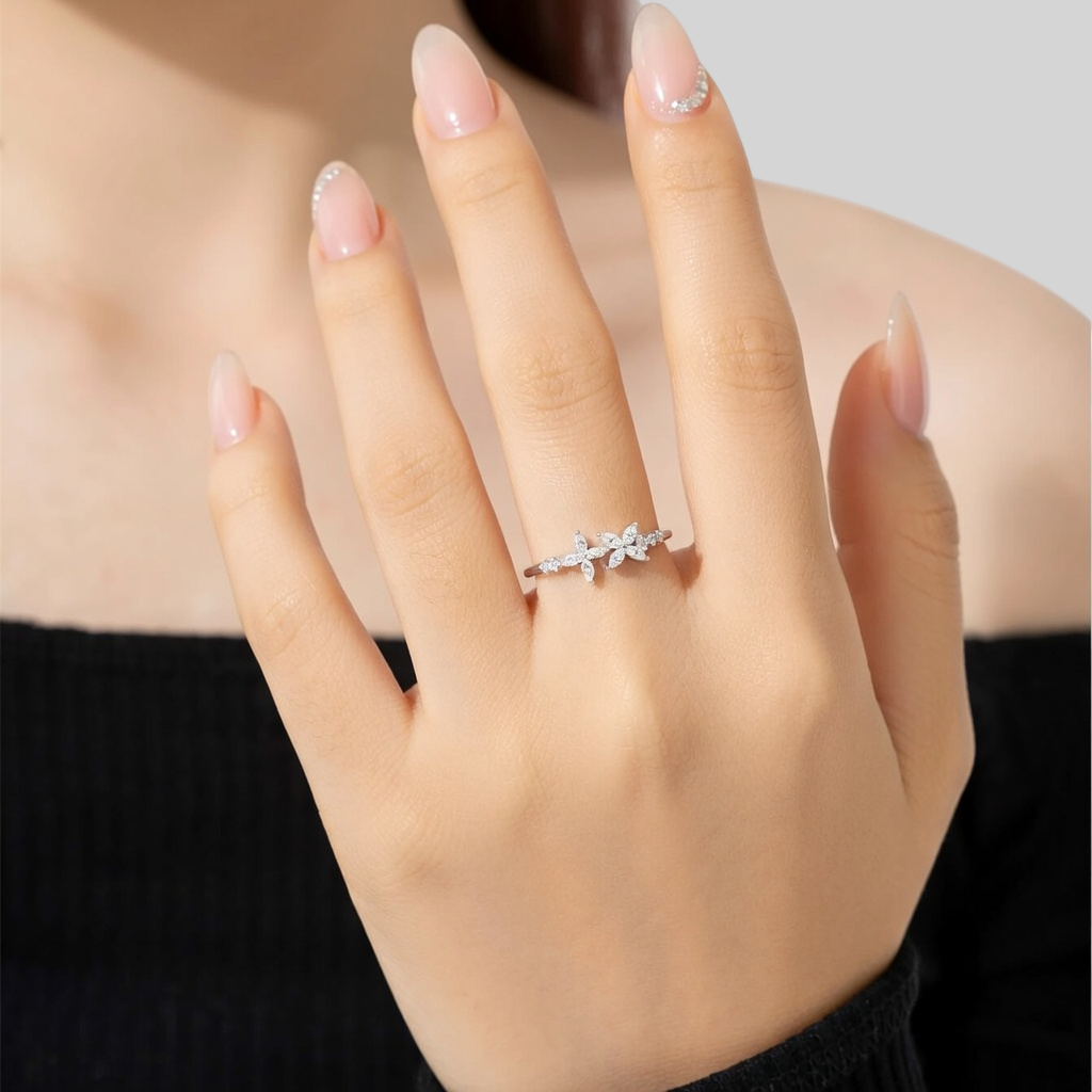 Zarter 925 Silber Ring mit floralem Design & Zirkonia – Vergoldet oder Platinbeschichtet | Feminin & Elegant