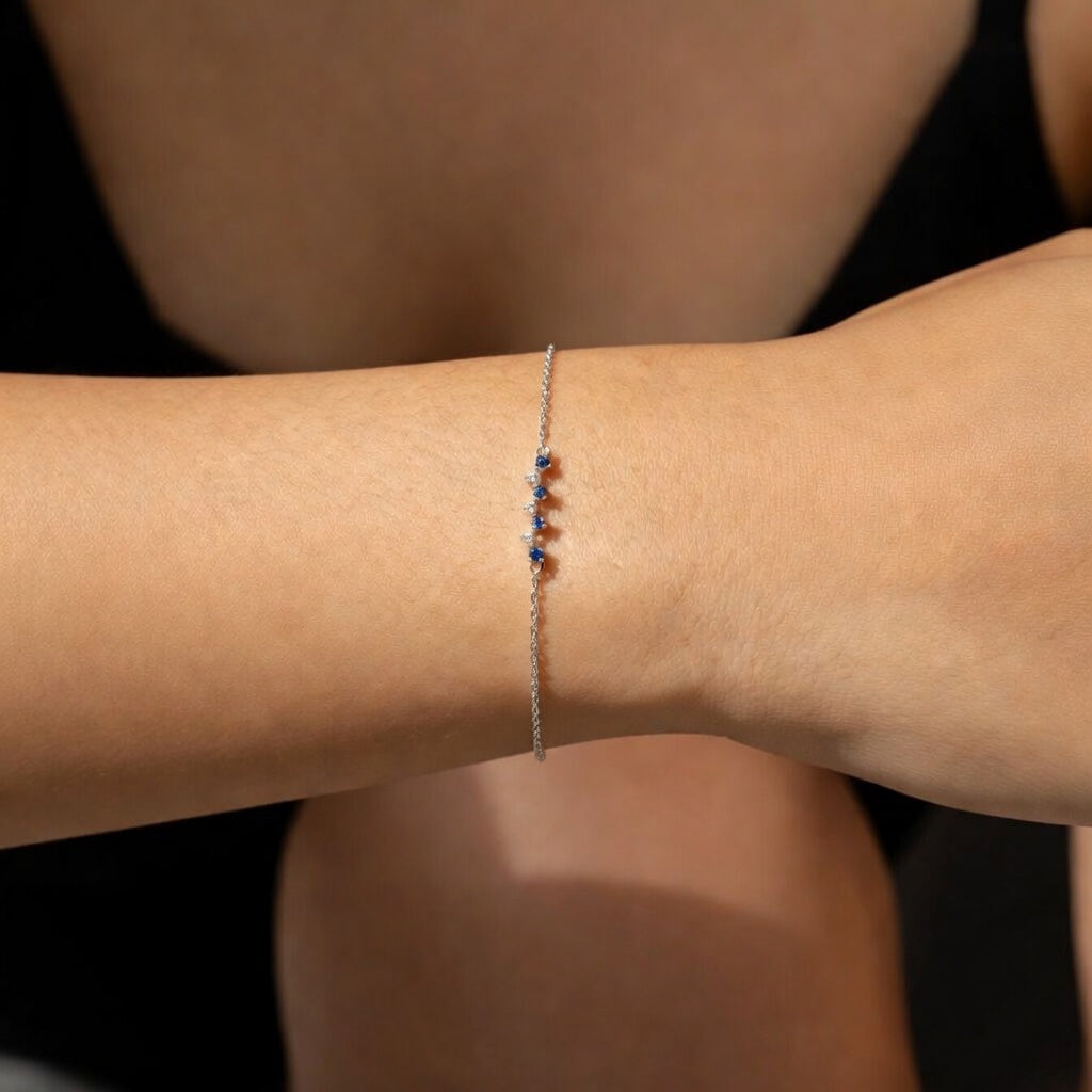 Luxus Damen Armband 925 Sterling Silber – Kreis Design mit blauen und weißen Zirkonia, vergoldet oder platinbeschichtet, zeitlos und elegant