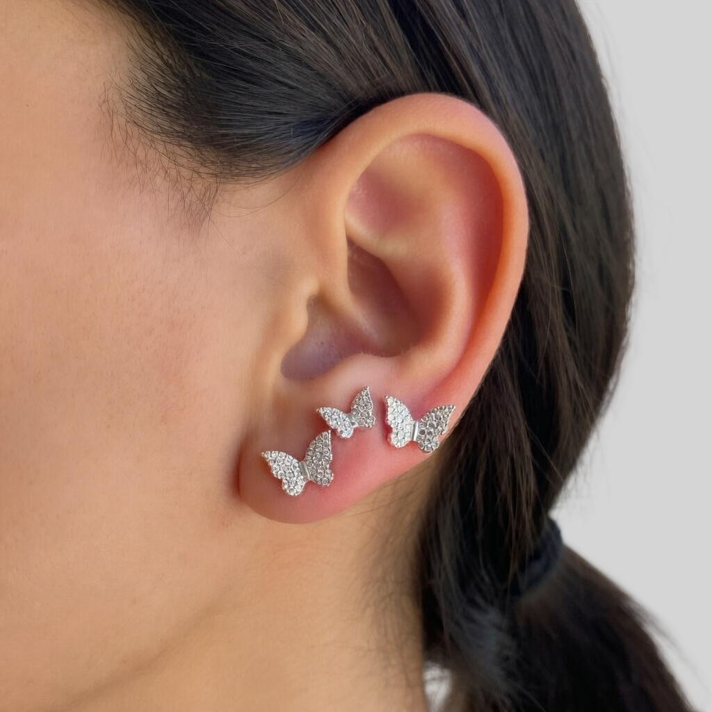 925 Sterling Silber Schmetterling Ohrstecker mit Zirkonia – Klein, Zart & Minimalistisch – Vergoldet oder Platinbeschichtet